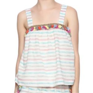 Honey Punch Tassel and Stripe Tank Boho Size S